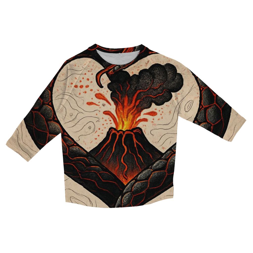 Volcanic Heart Ouroboros printed three quarter sleeve shirts