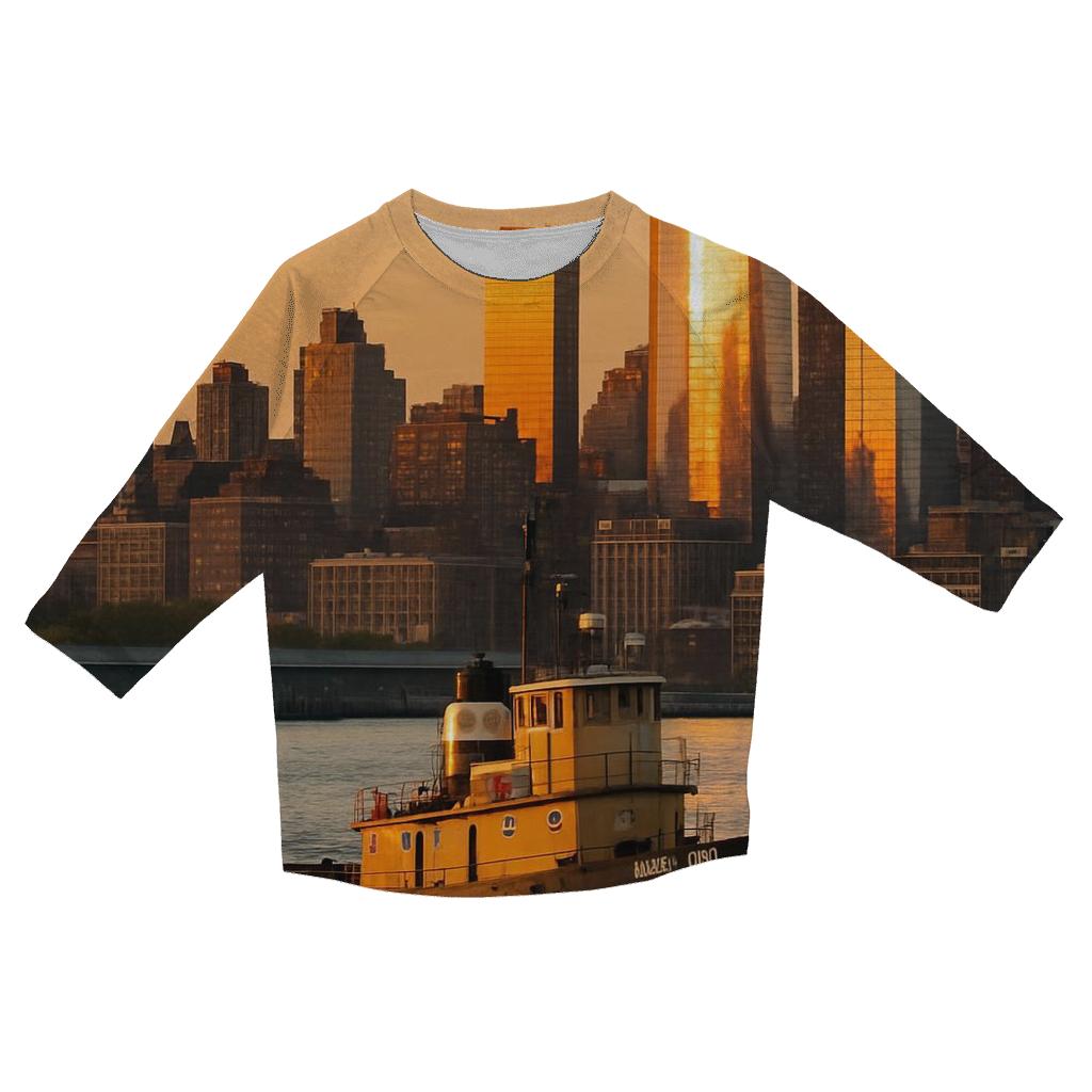 Sunset Tugboat Crossing The Hudson With Uptown Towers stylish quarter sleeve tops