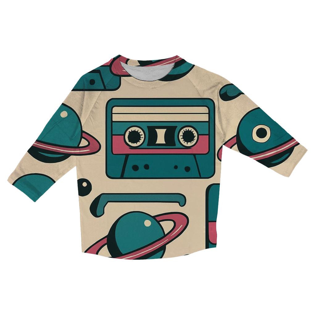 Cassette Planet Label Rings printed three quarter sleeve shirts