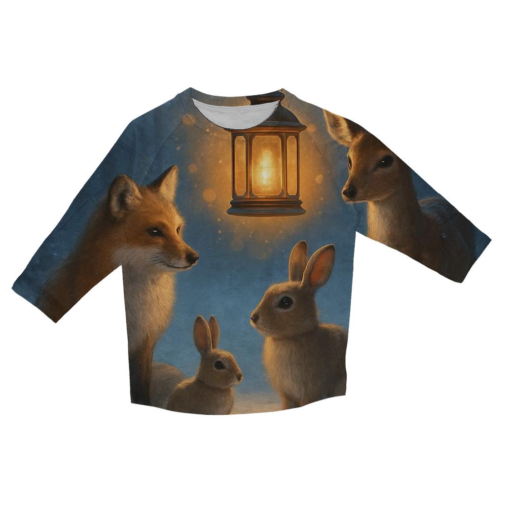 Woodland Lantern And Winter Friends printed three quarter sleeve shirts