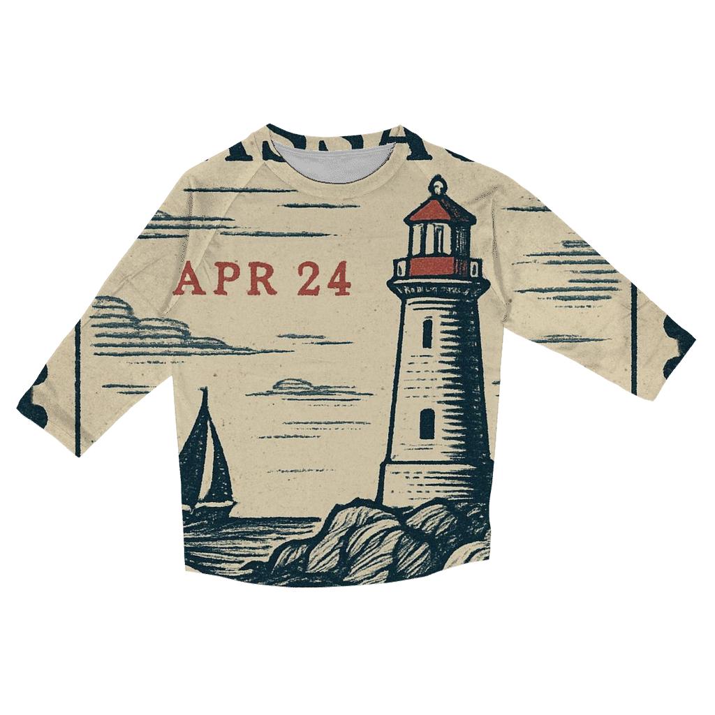 Old Time Maritime Lighthouse Travel Stamp fashion 3/4 sleeve shirts