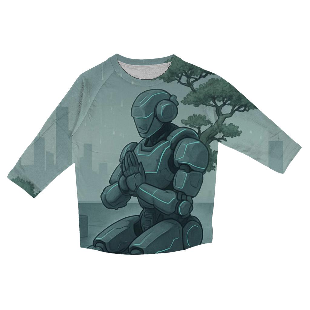 Bonsai Mech Rain Meditation printed three quarter sleeve shirts
