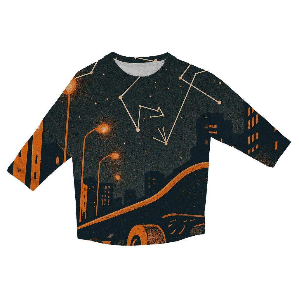 Orange Skateboard City Star Map trendy 3/4 sleeve tops
