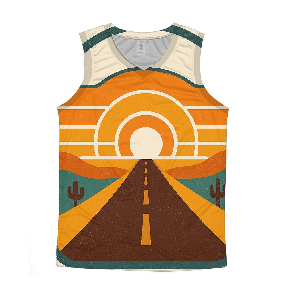 Desert Highway Sunburst Badge graphic print tank tops