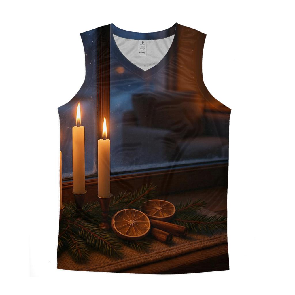 Candlelit Evergreen Window At First Snow casual summer tank tops