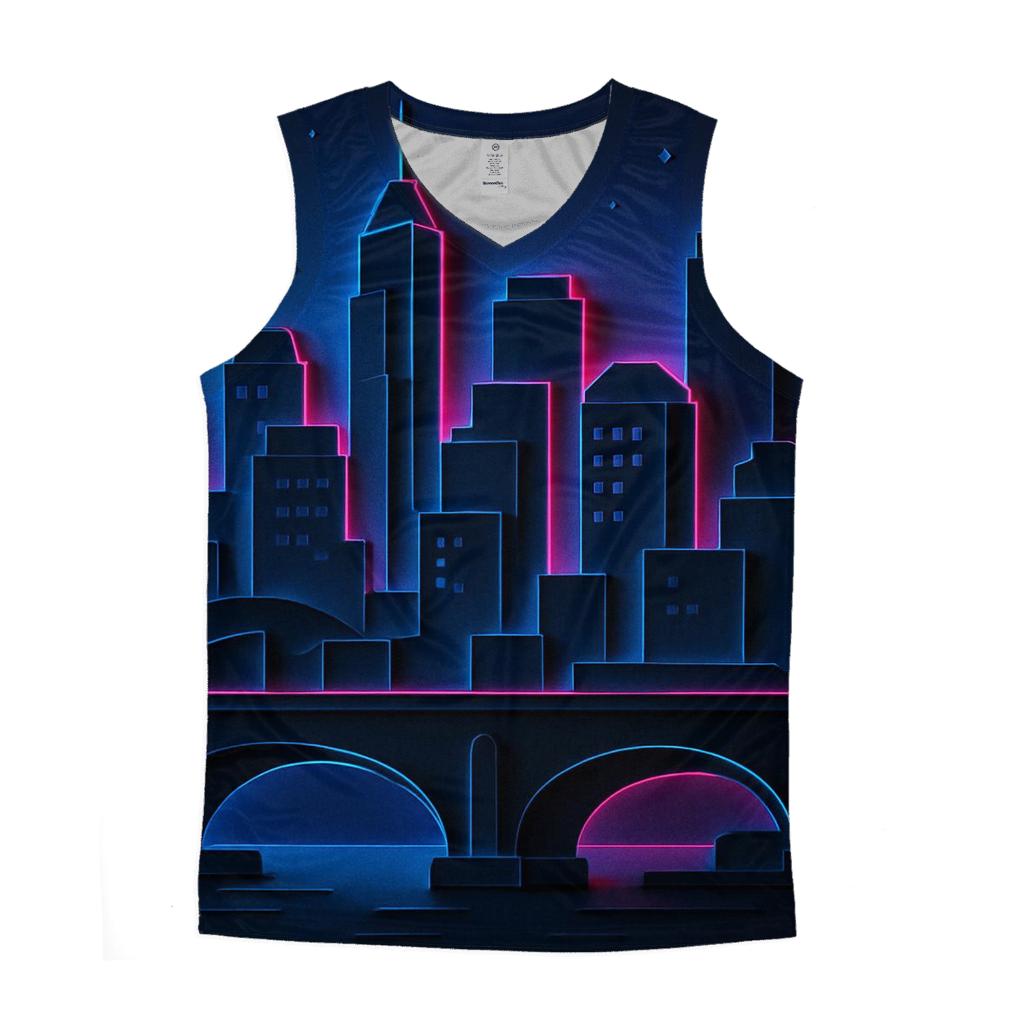 Neon Skyline Paper Cut Layers designer workout tanks