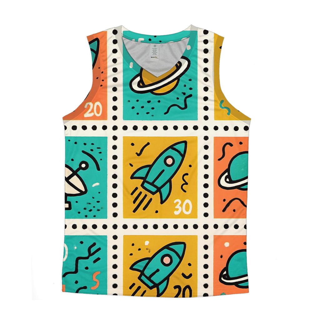Memphis Space Postage Stamps casual summer tank tops