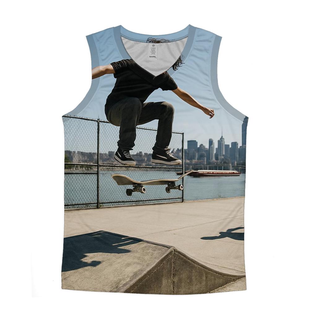 Harlem River Skate Park With Far Midtown Skyline designer workout tanks