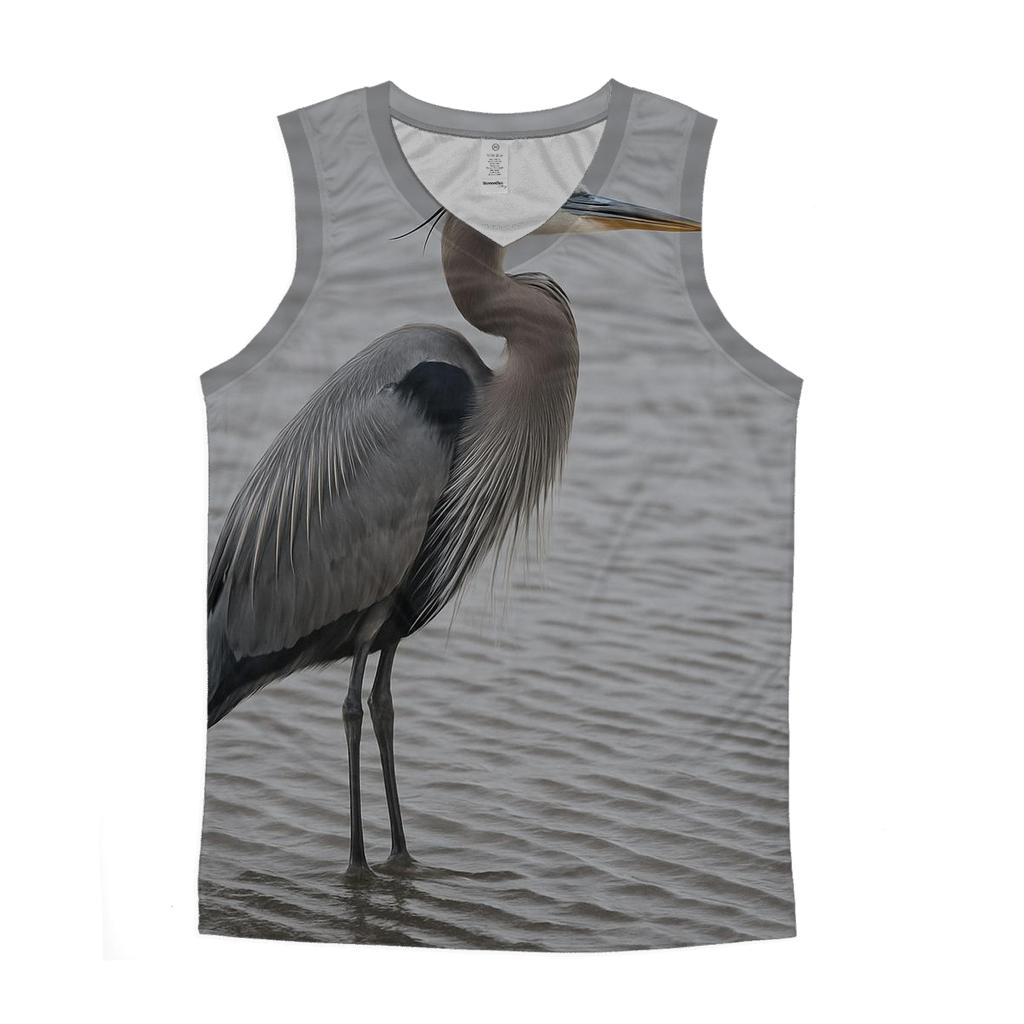 Mudflat Sentinel Great Blue Heron cotton sleeveless tops
