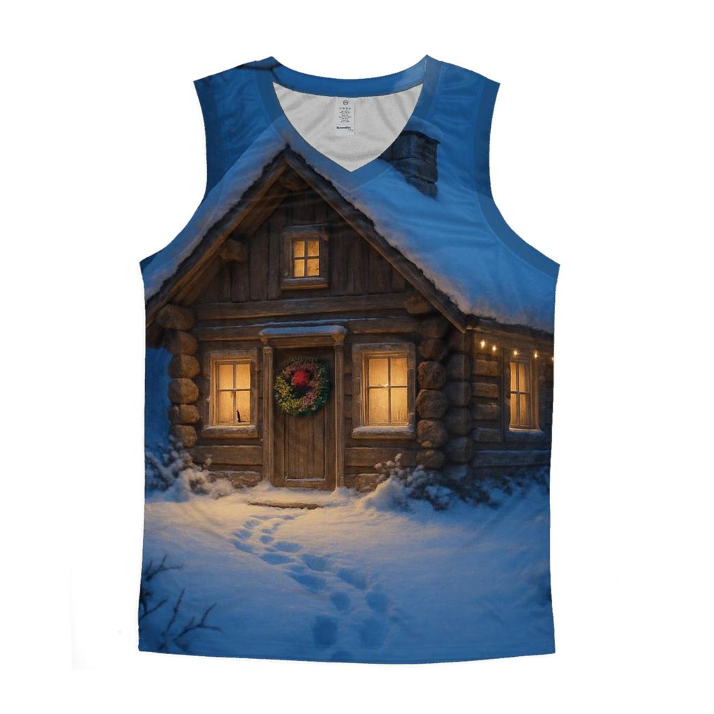 Wreath Adorned Cabin Path At Dusk graphic print tank tops