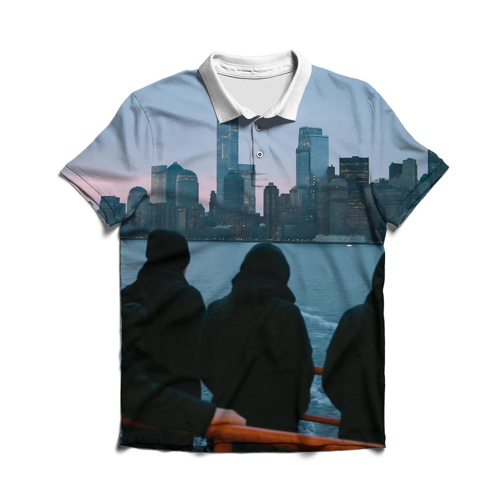 First Ferry Light Over Lower Manhattan custom polo shirts