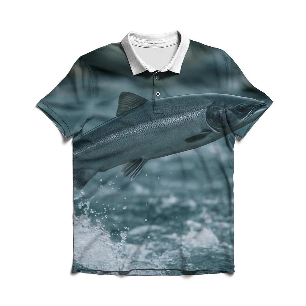 Riverglass Leap Atlantic Salmon stylish collar polo tees