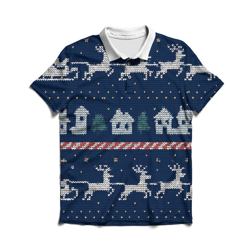 Santa Sleigh Skyline Stripe Design stylish collar polo tees