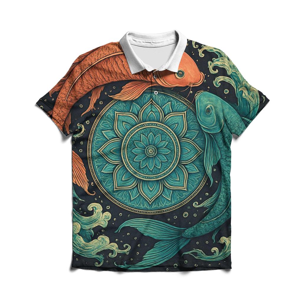 Koi Fish Portal Mandala casual sports polo shirts