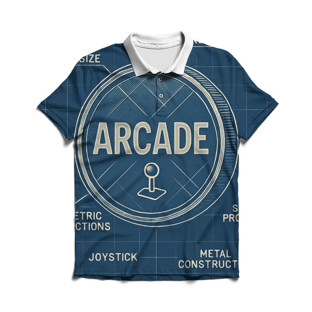 Retro 1980s Arcade Token Blueprint Print casual sports polo shirts