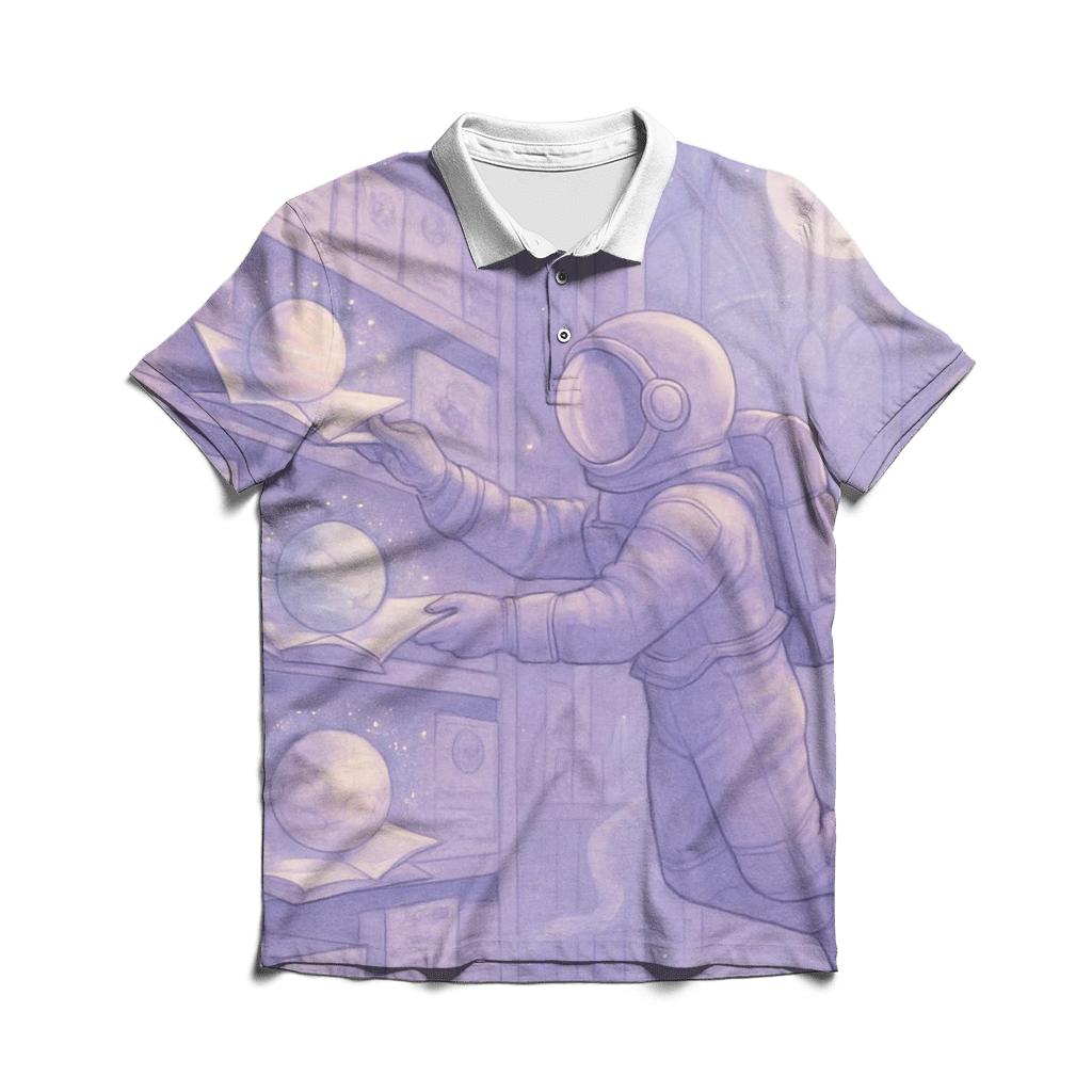 Moonlit Library Of Paper Planets stylish collar polo tees