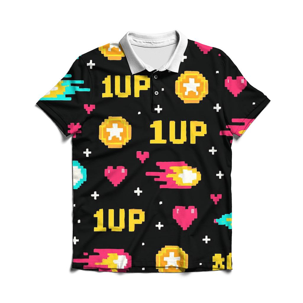 Pixel Comet Arcade Sprites branded logo polo shirts
