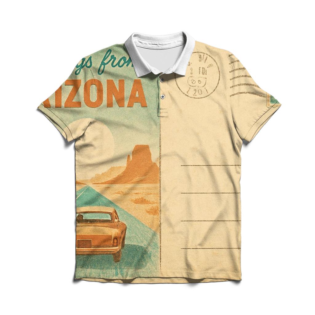Sepia Air Mail Postcard From The Desert Highway casual sports polo shirts