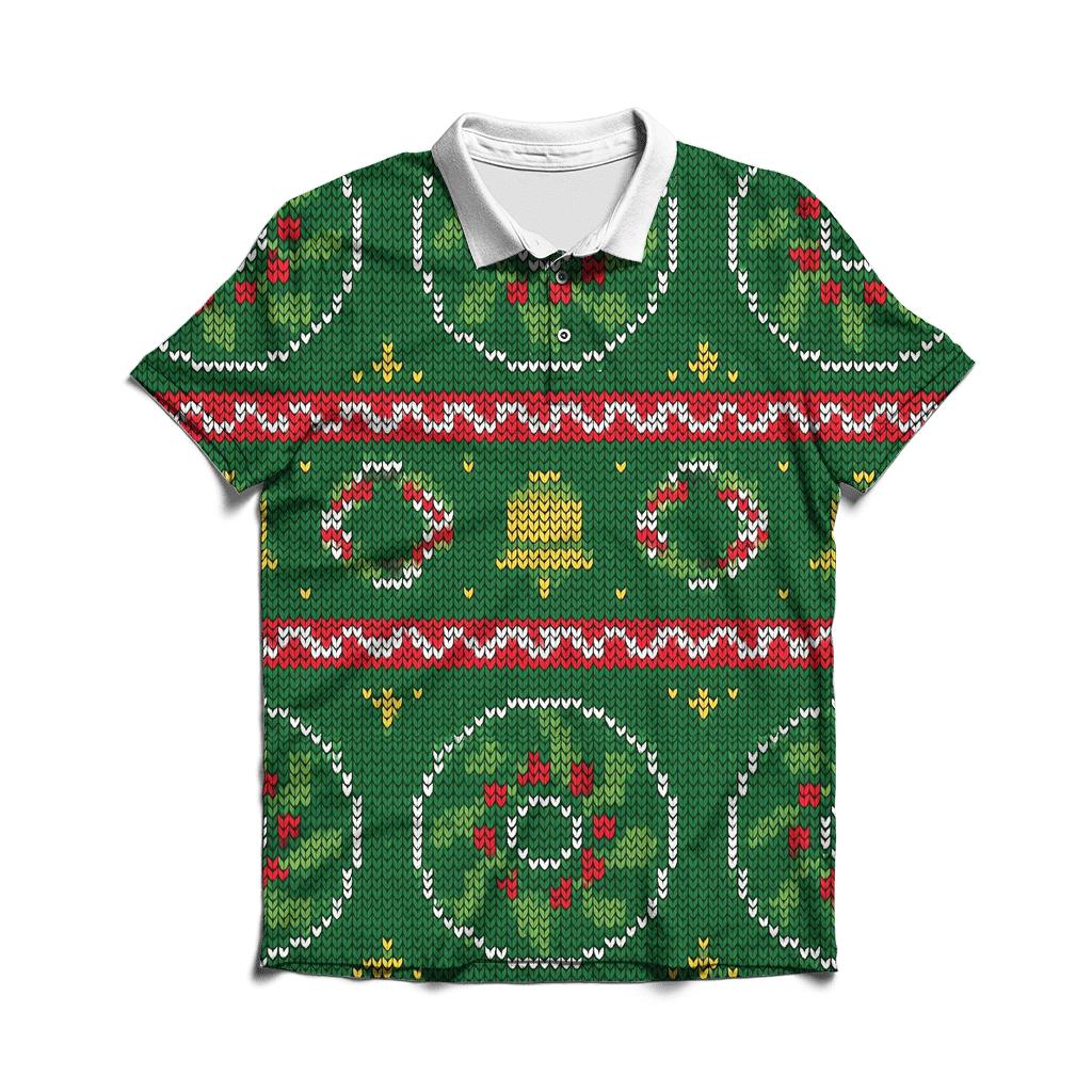 Holly Wreath Pinwheel Bands Design embroidered polo tops
