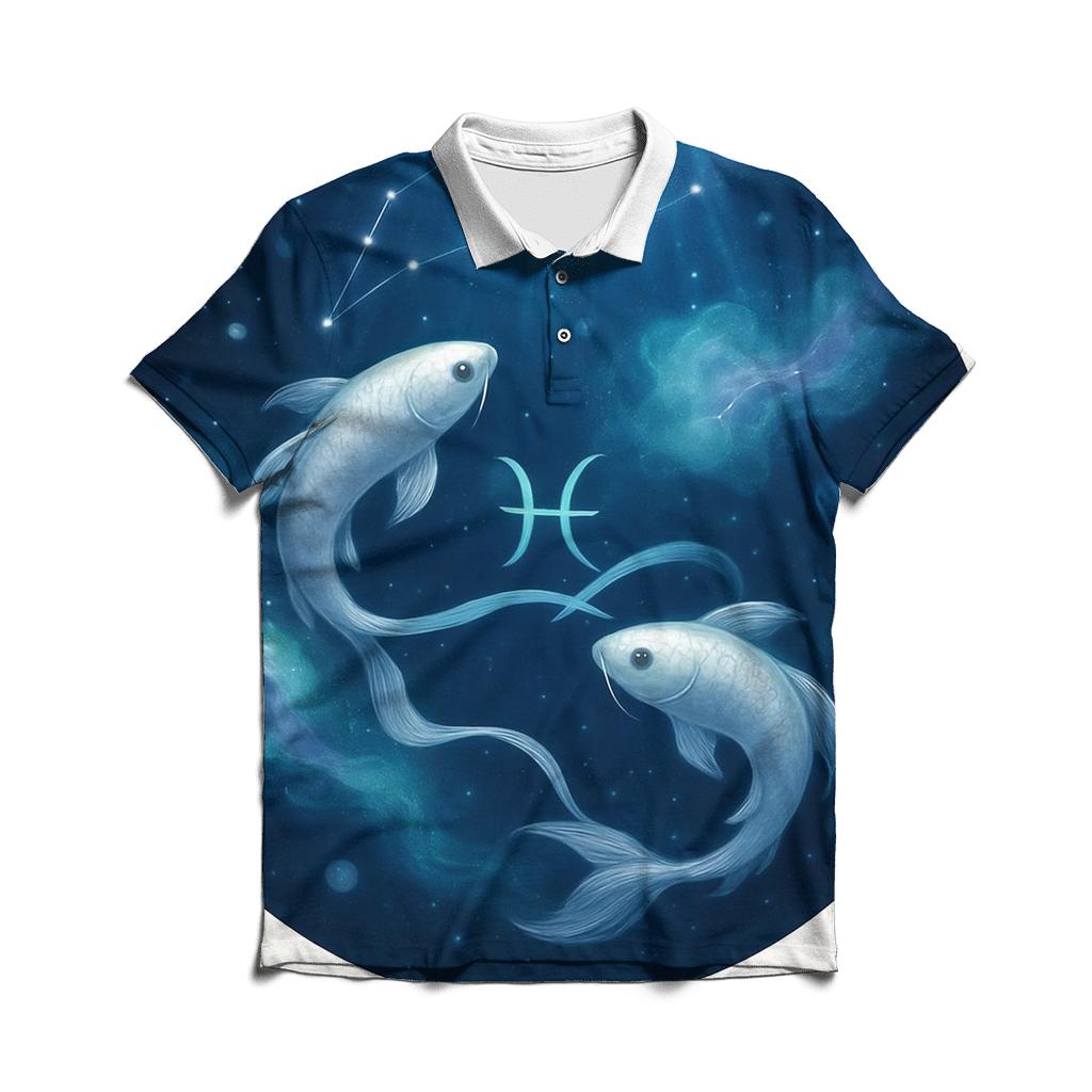 Pisces Twin Fish Dream Current premium cotton polo shirts