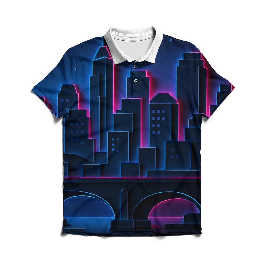 Neon Skyline Paper Cut Layers personalized polo shirts