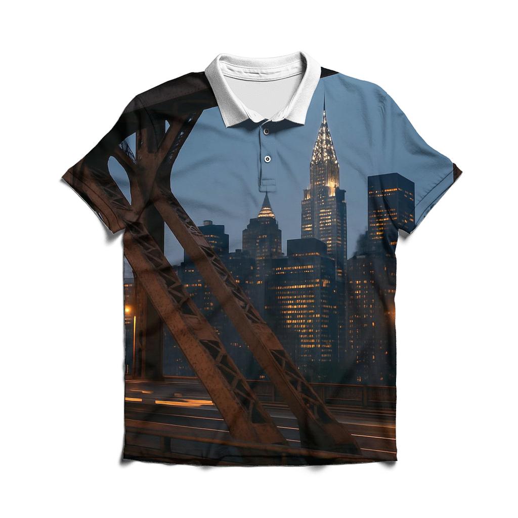 Queensboro Bridge Framing Midtown At Blue Hour branded logo polo shirts