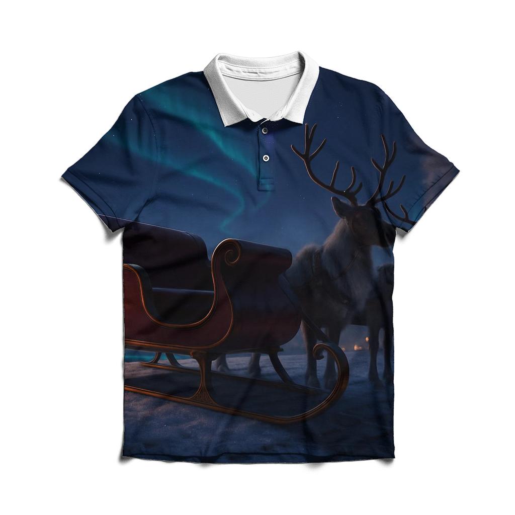 Midnight Sleigh On Frosted Rooftops stylish collar polo tees