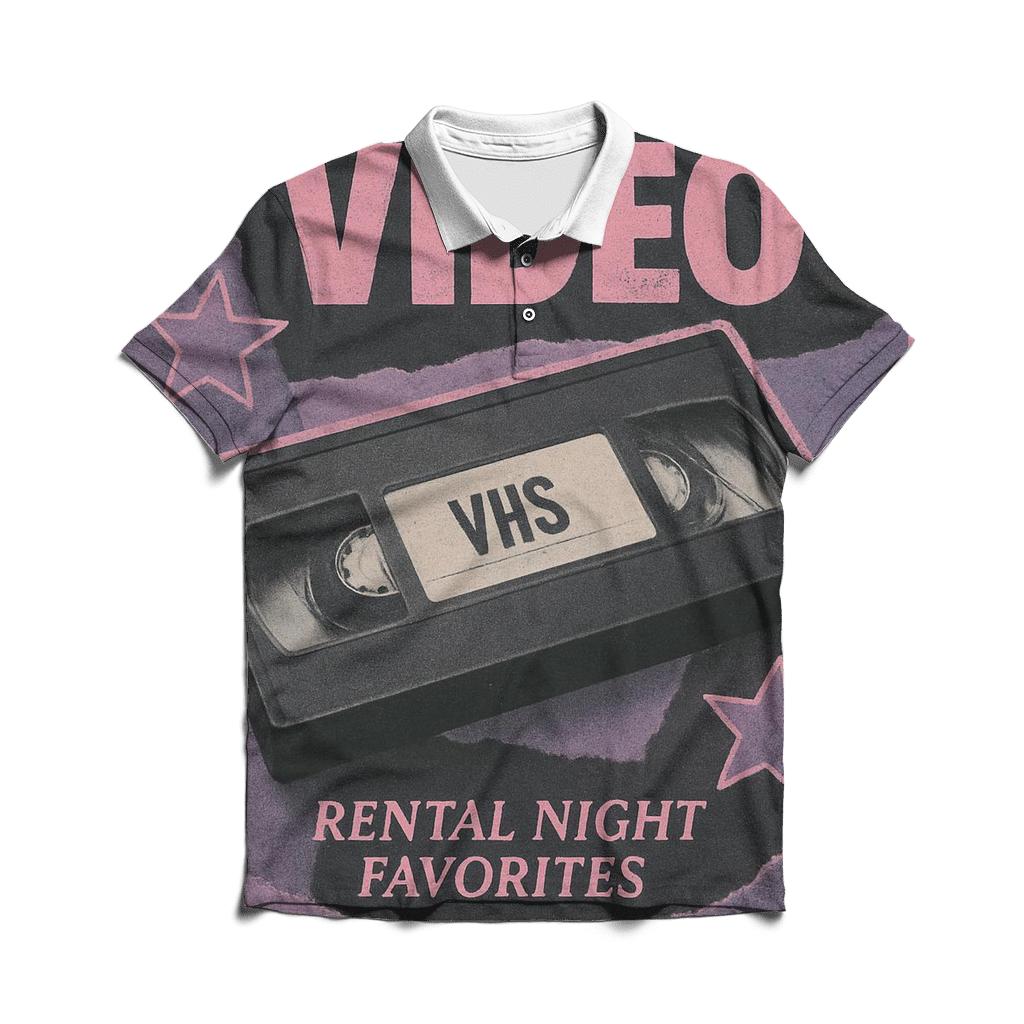 Classic 1990s VHS Rental Night Collage stylish collar polo tees