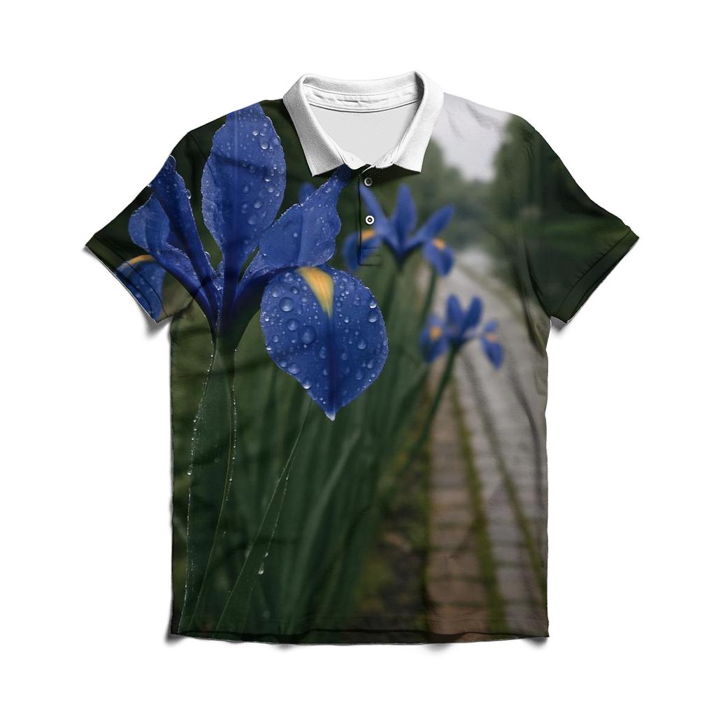 Dutch Iris After Rain Along Canal Path custom polo shirts
