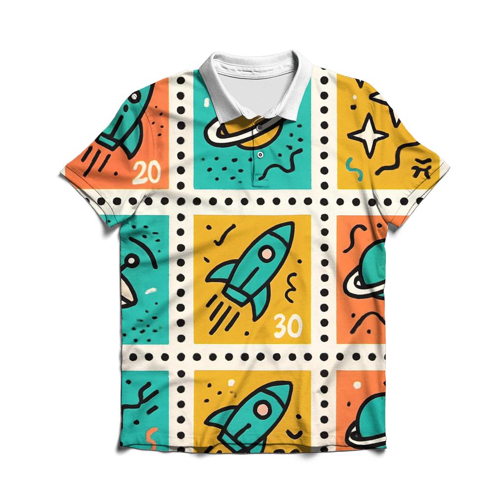 Memphis Space Postage Stamps embroidered polo tops