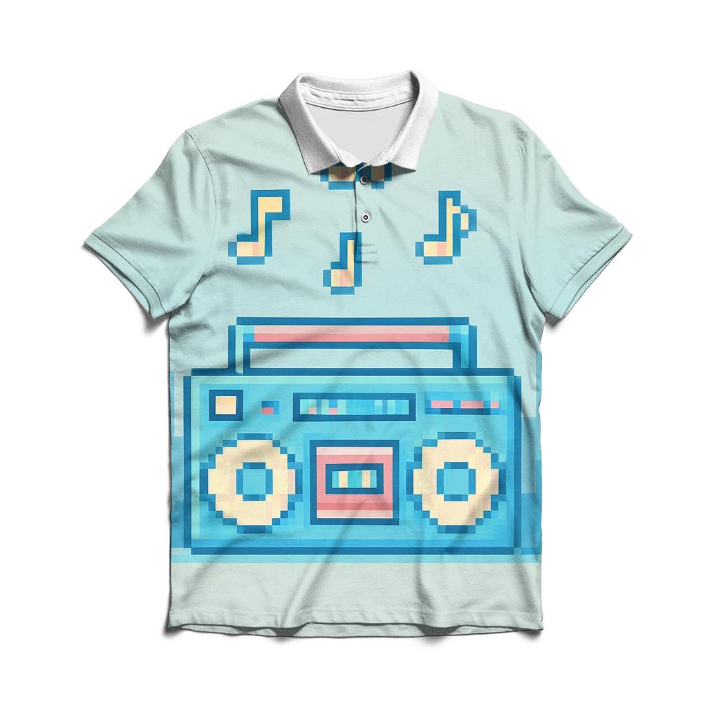 Pixel Boom Box Skyline stylish collar polo tees