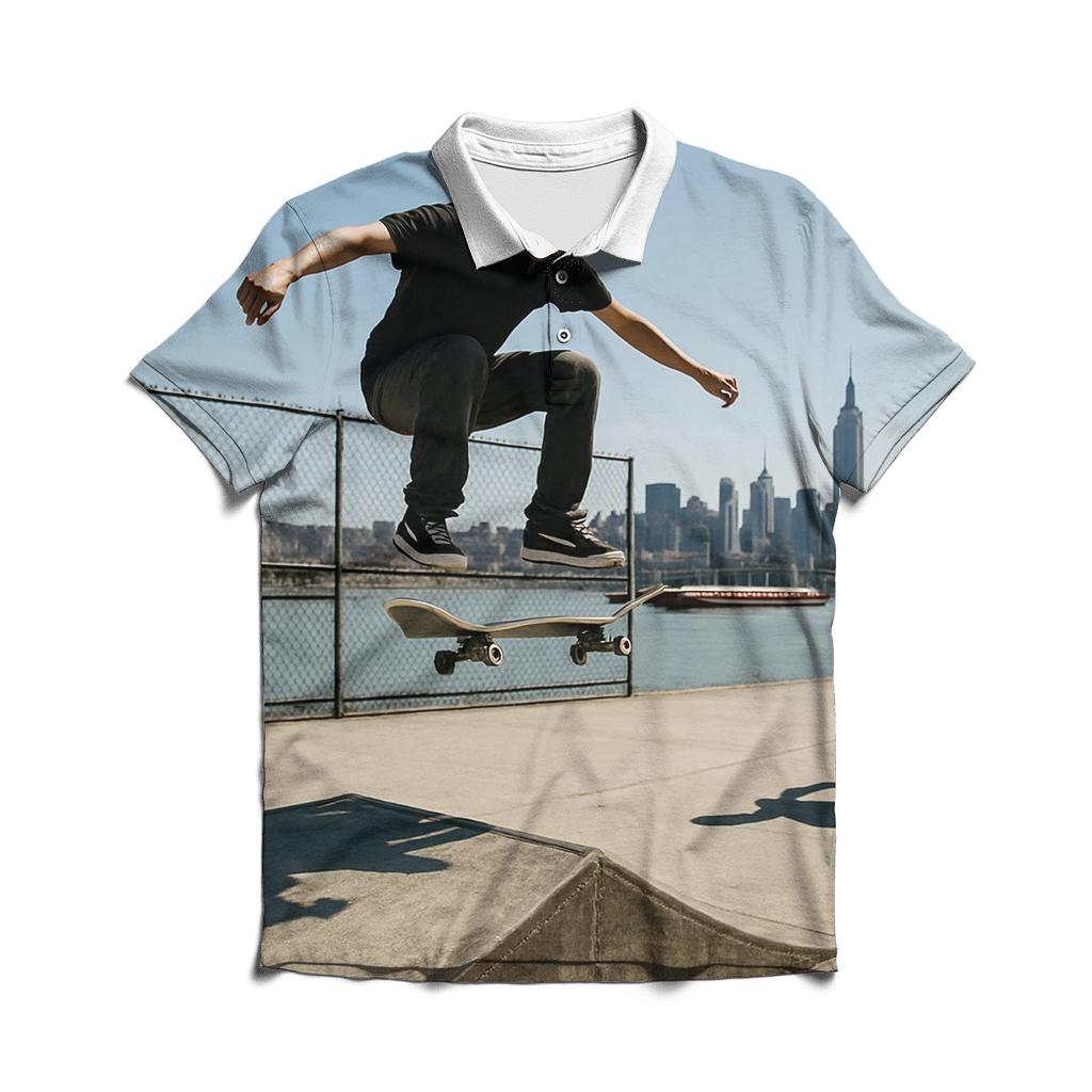 Harlem River Skate Park With Far Midtown Skyline personalized polo shirts