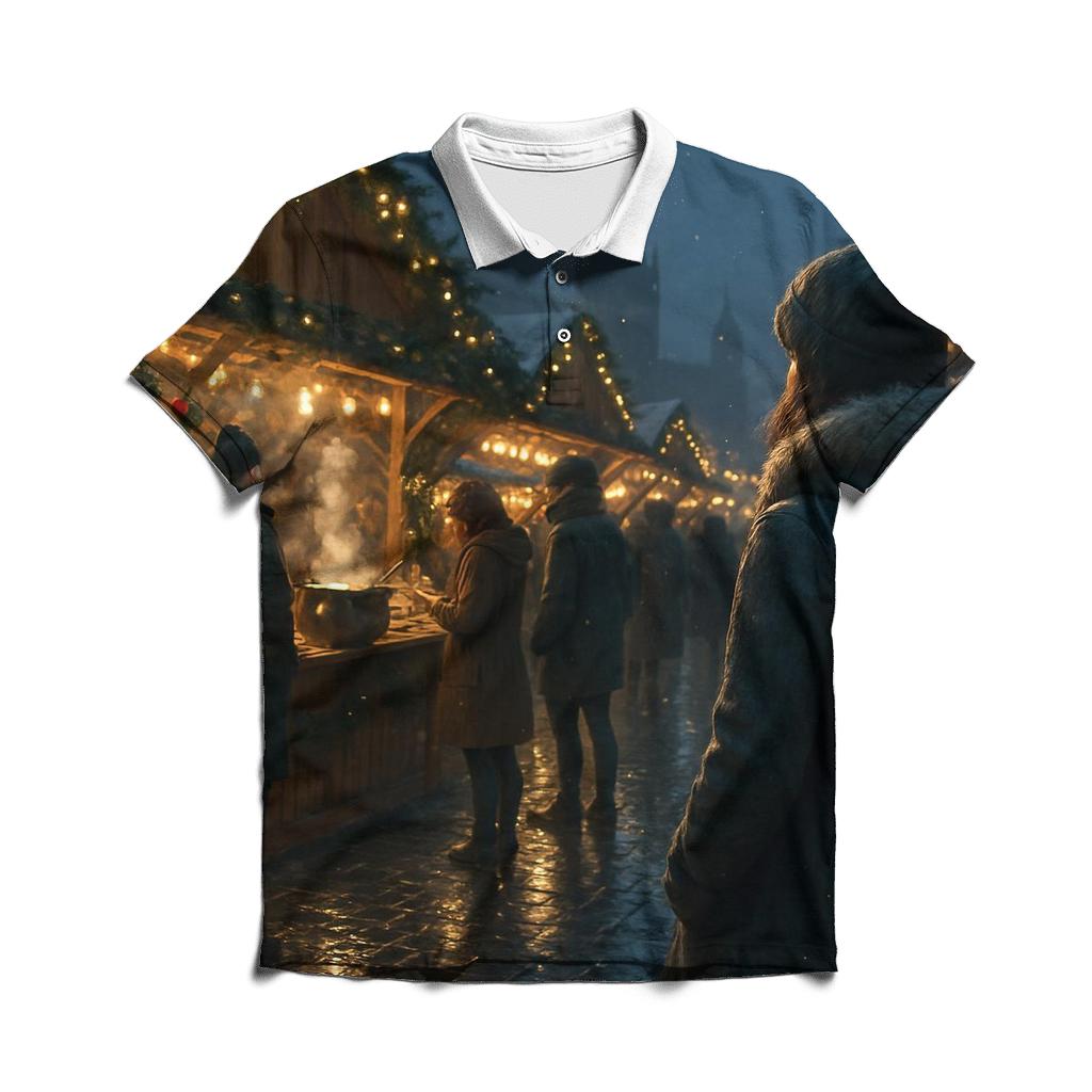 Christmas Market Under Lantern Bokeh branded logo polo shirts