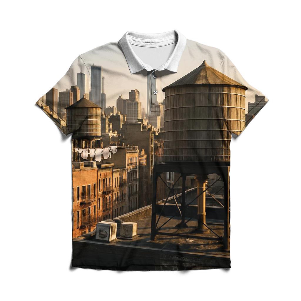 Chinatown Rooftop Water Towers Facing Downtown embroidered polo tops