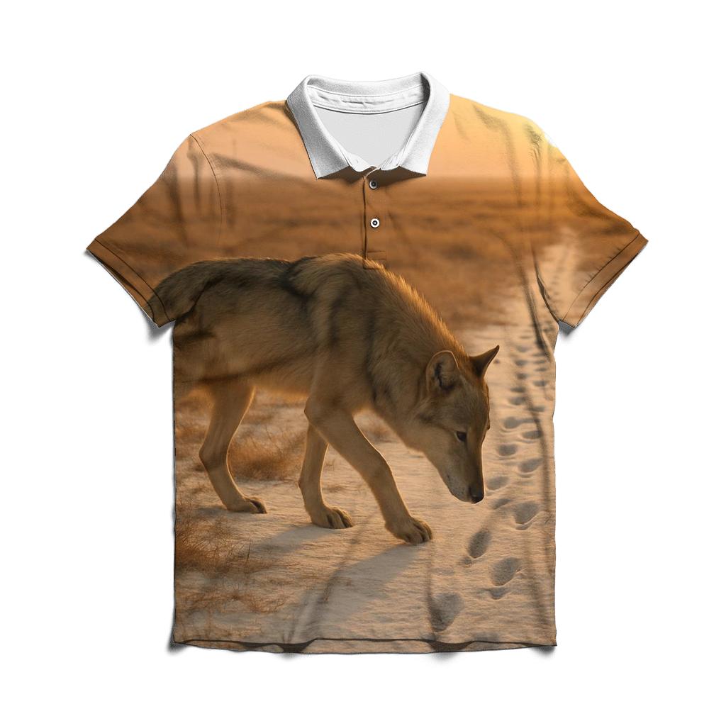 Steppe Wolf Following Saiga Tracks At Dawn branded logo polo shirts