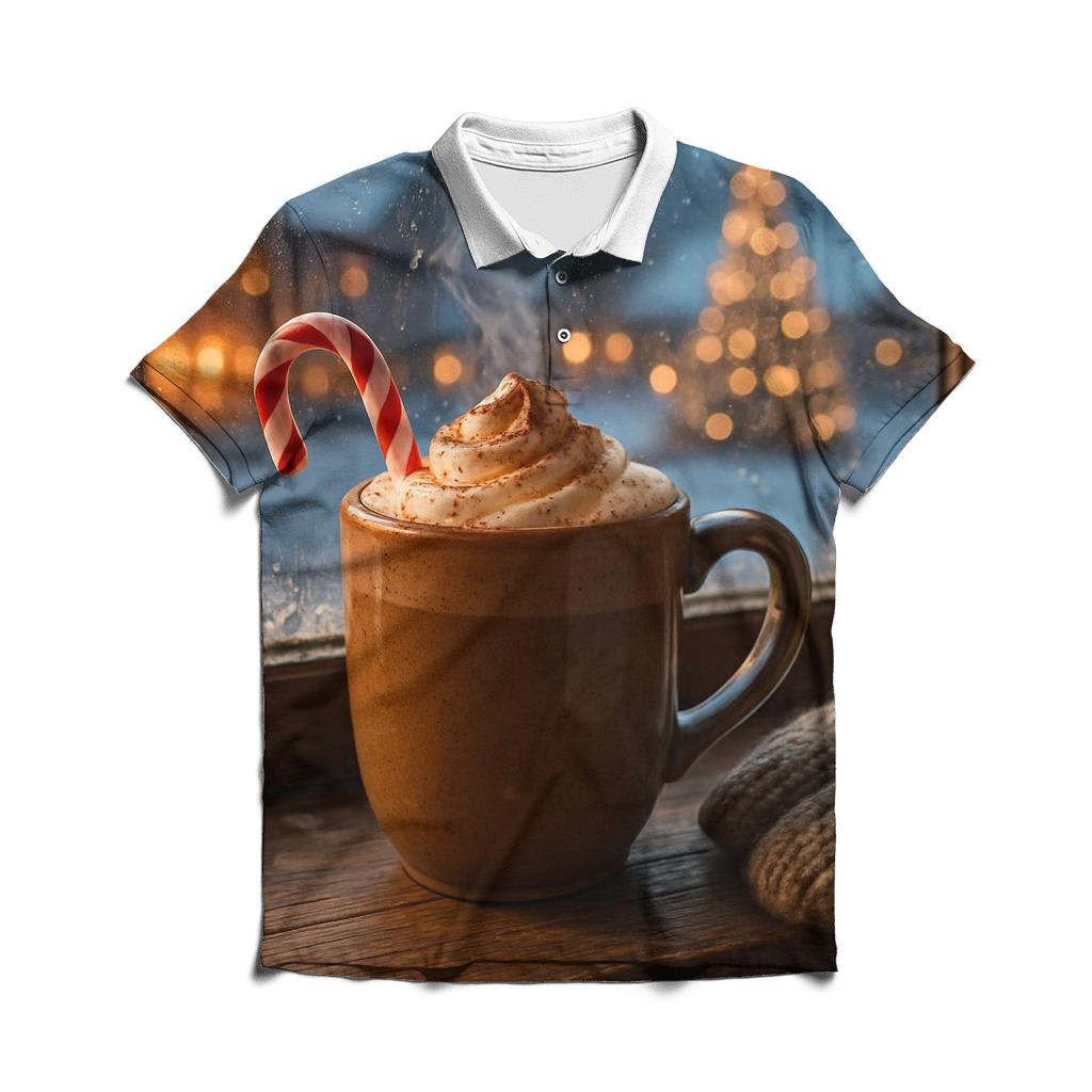 Hot Cocoa By The Village Window embroidered polo tops