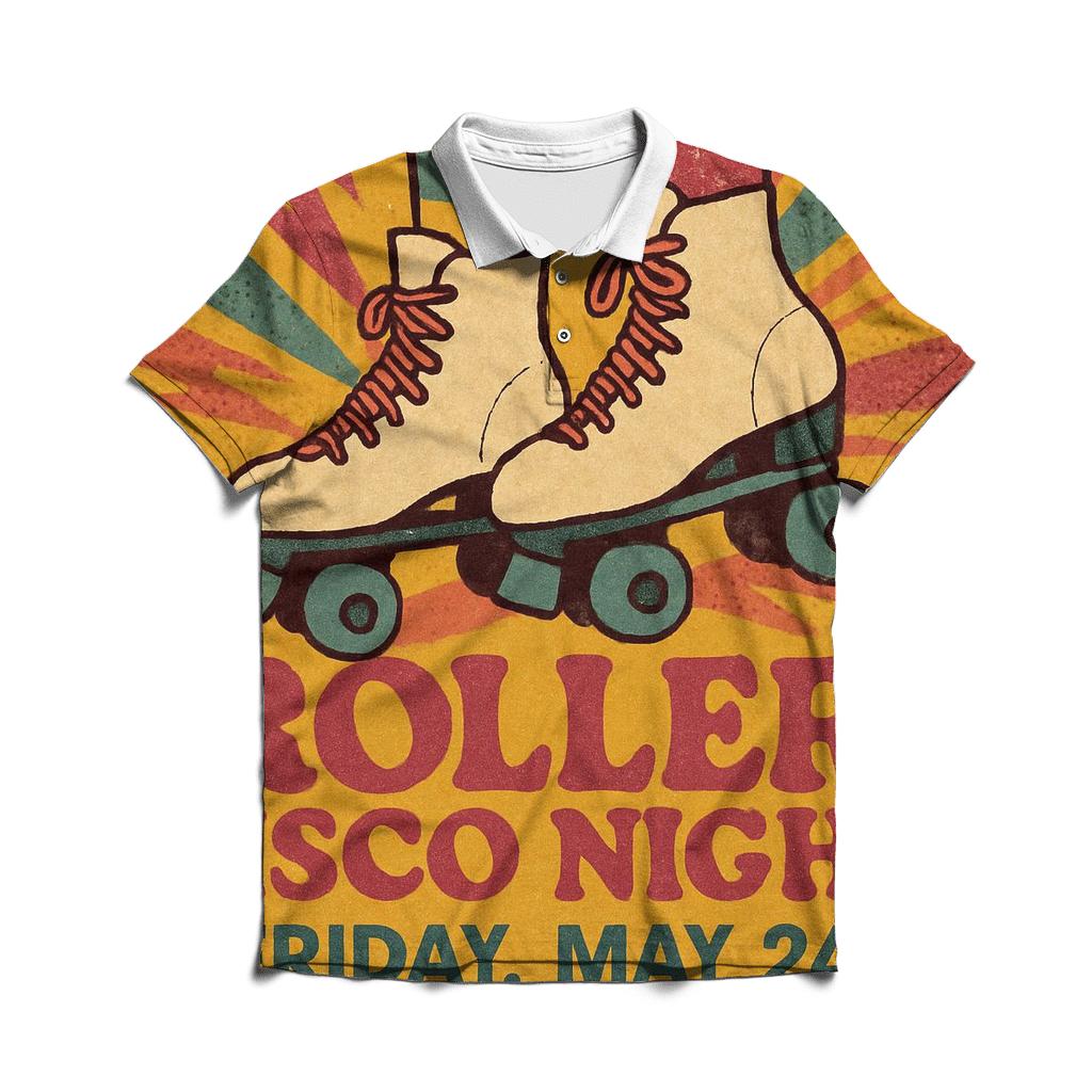 Distressed 1970s Roller Disco Night Flyer casual sports polo shirts