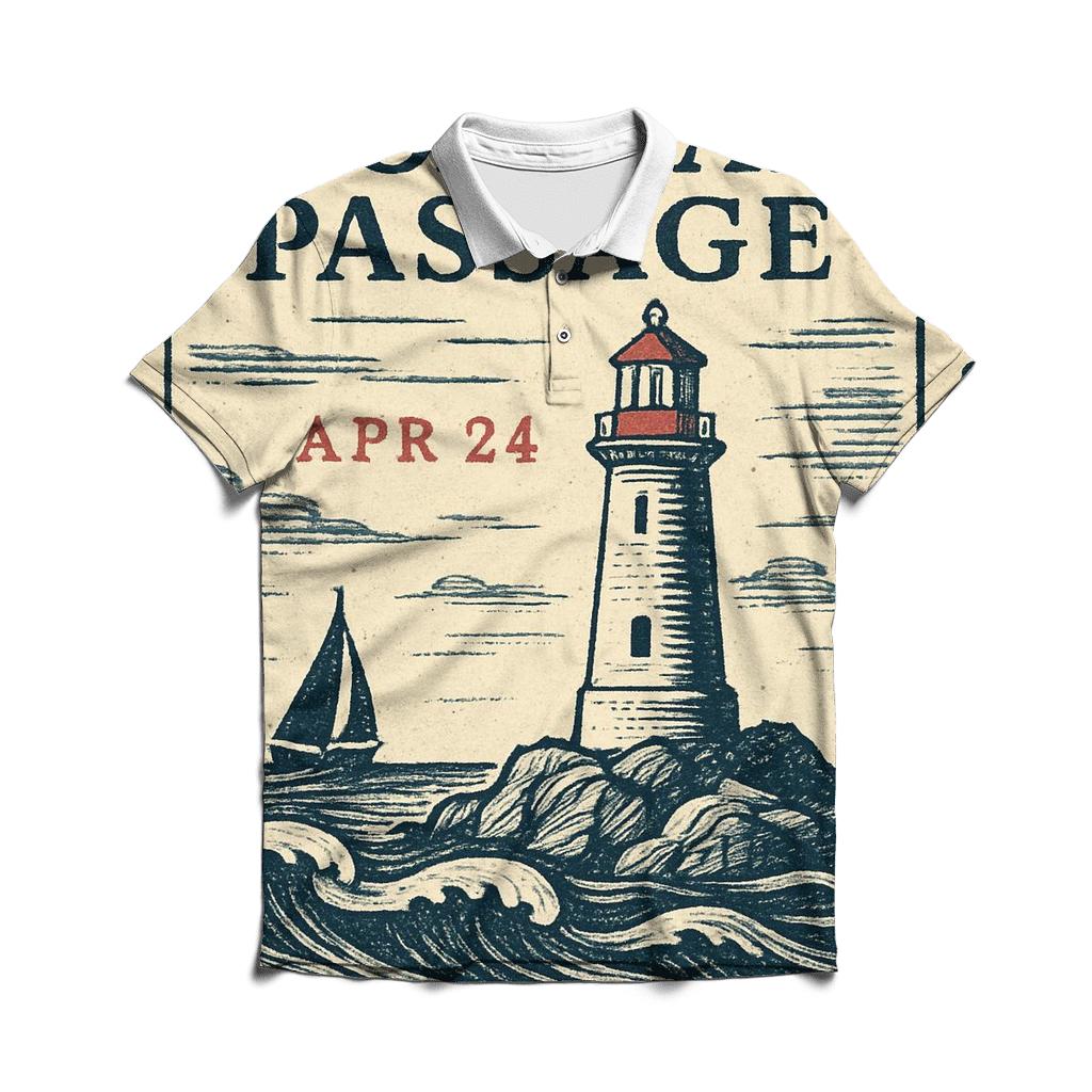 Old Time Maritime Lighthouse Travel Stamp custom polo shirts