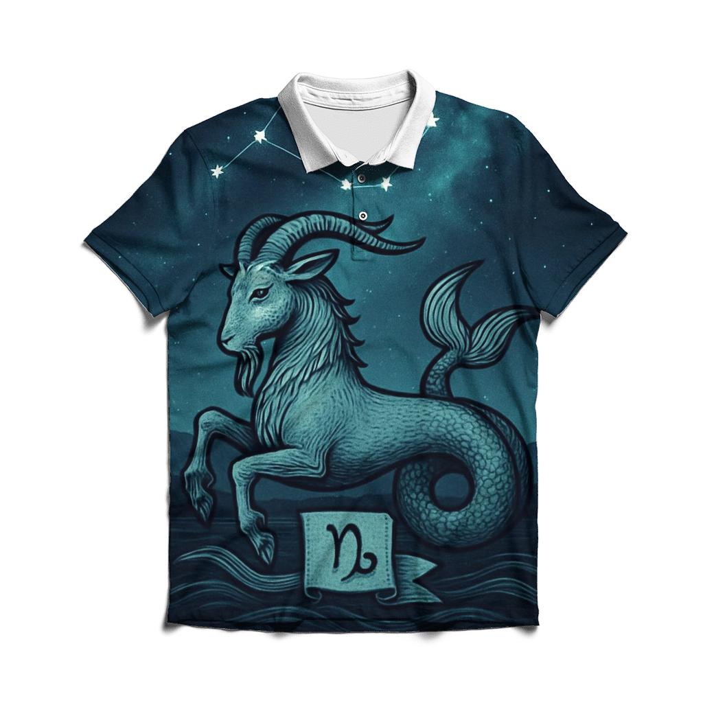 Capricorn Sea Goat Mountain Nebula Crest personalized polo shirts