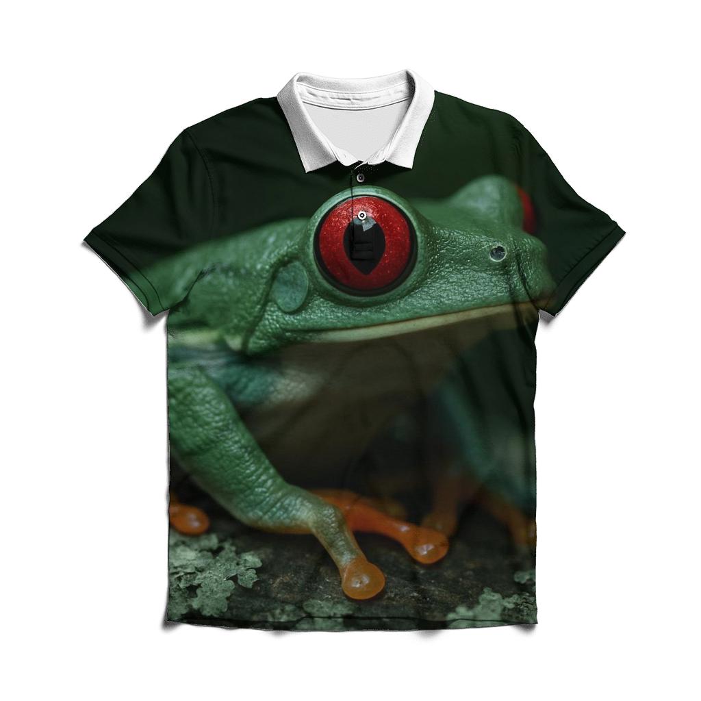 Lichen Bark Stillness Red Eyed Tree Frog embroidered polo tops