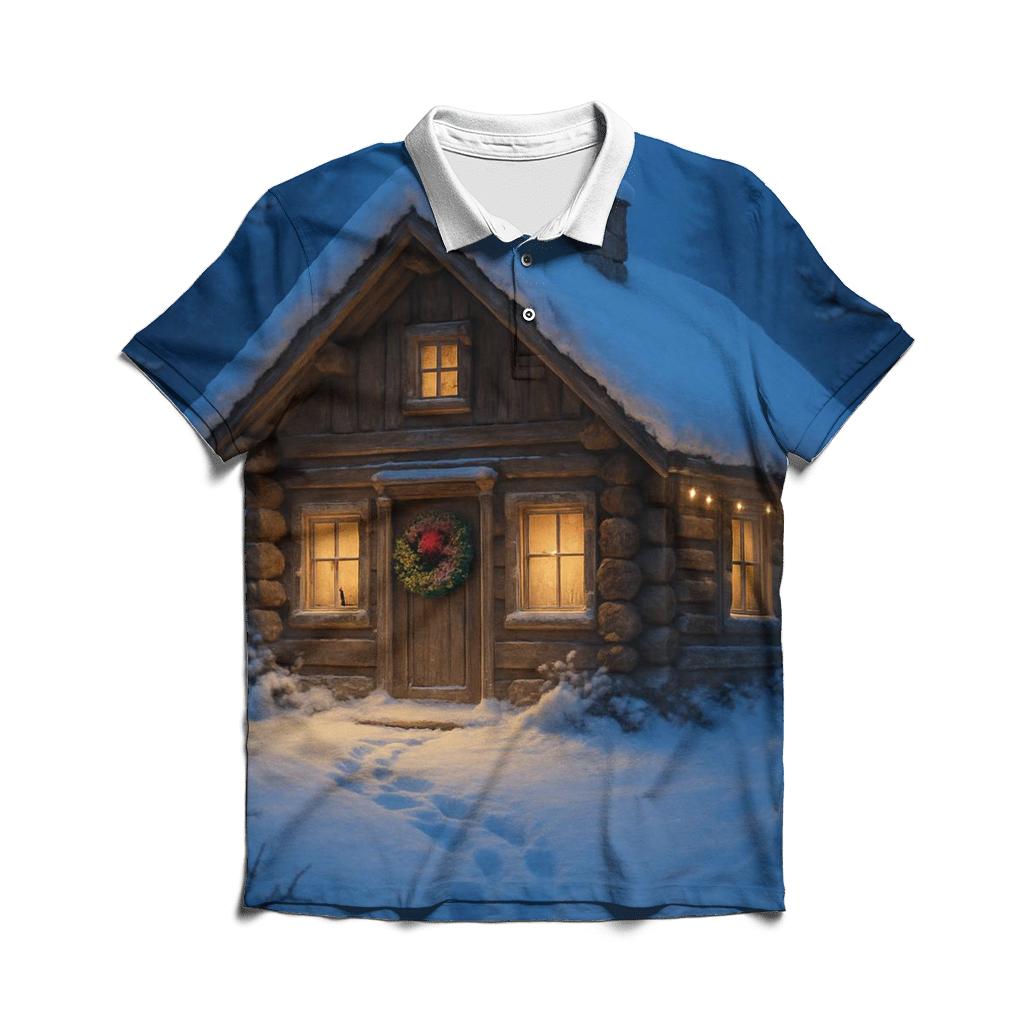 Wreath Adorned Cabin Path At Dusk branded logo polo shirts