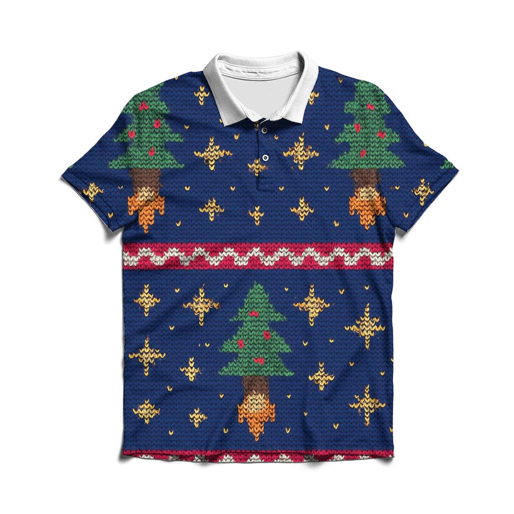 Christmas Tree Rocket Launch Bands Design branded logo polo shirts
