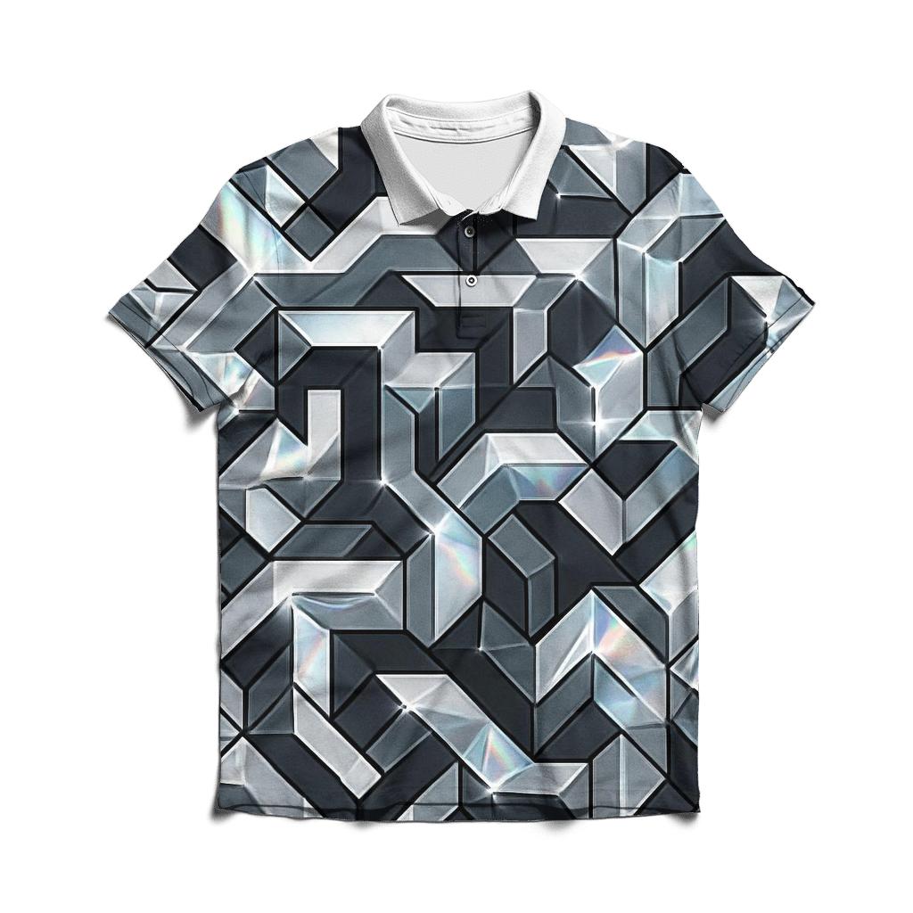 Holographic Facet Labyrinth branded logo polo shirts