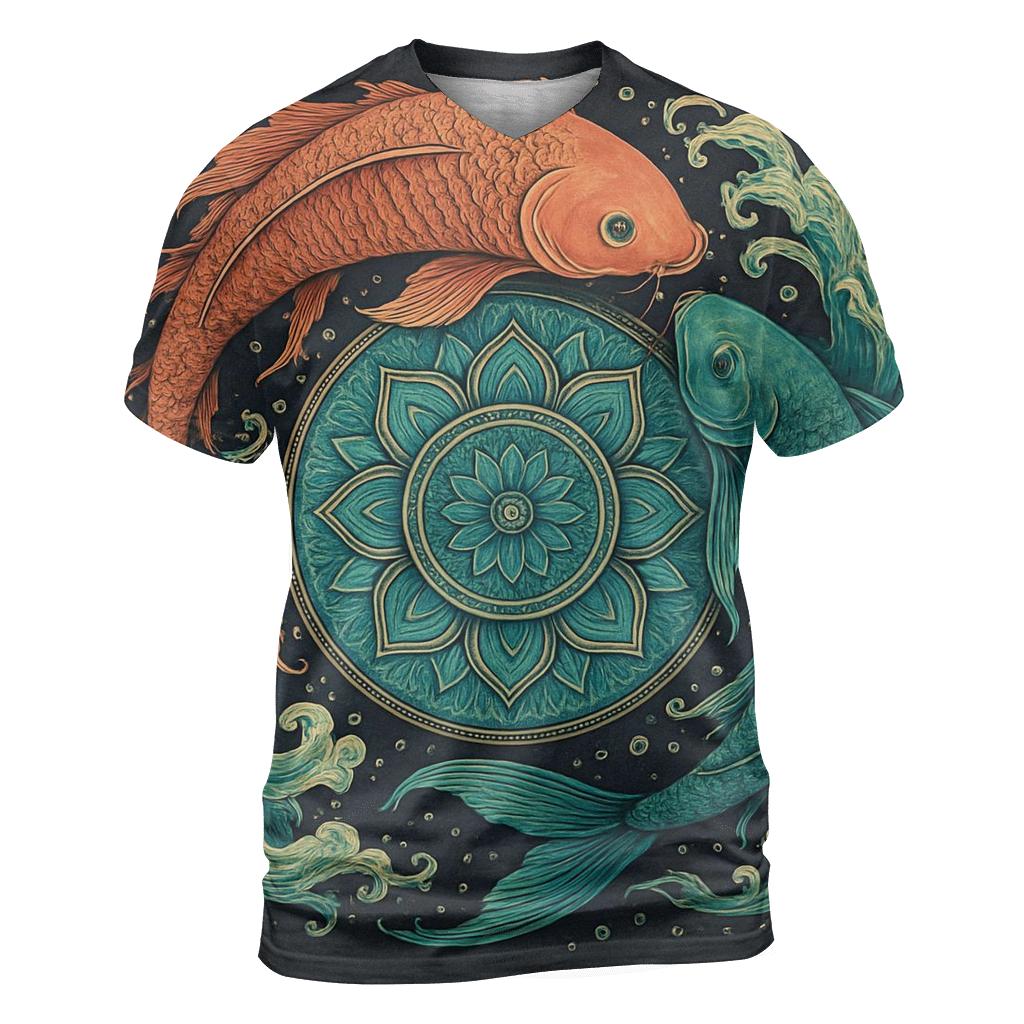 Koi Fish Portal Mandala creative print fashion shirts