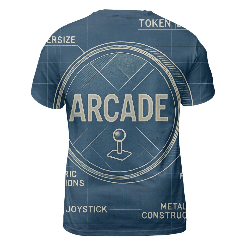 Retro 1980s Arcade Token Blueprint Print creative print fashion shirts