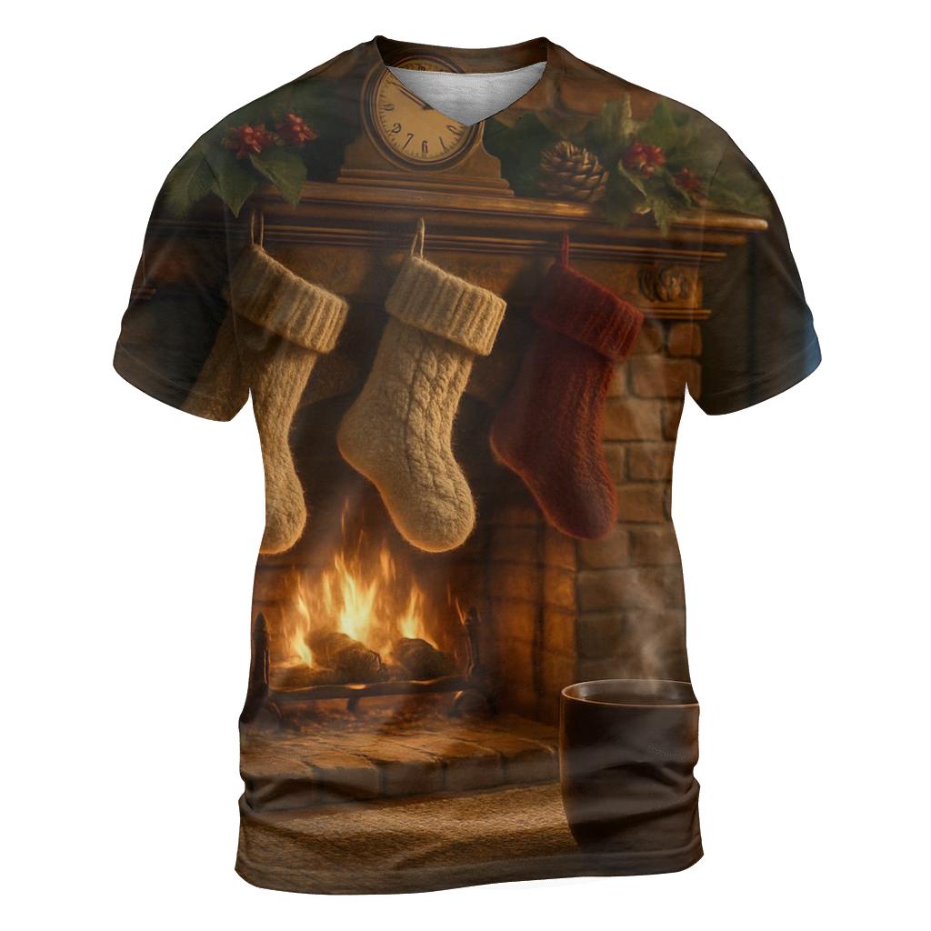 Hearthside Stockings And Snowy Silence statement graphic shirts