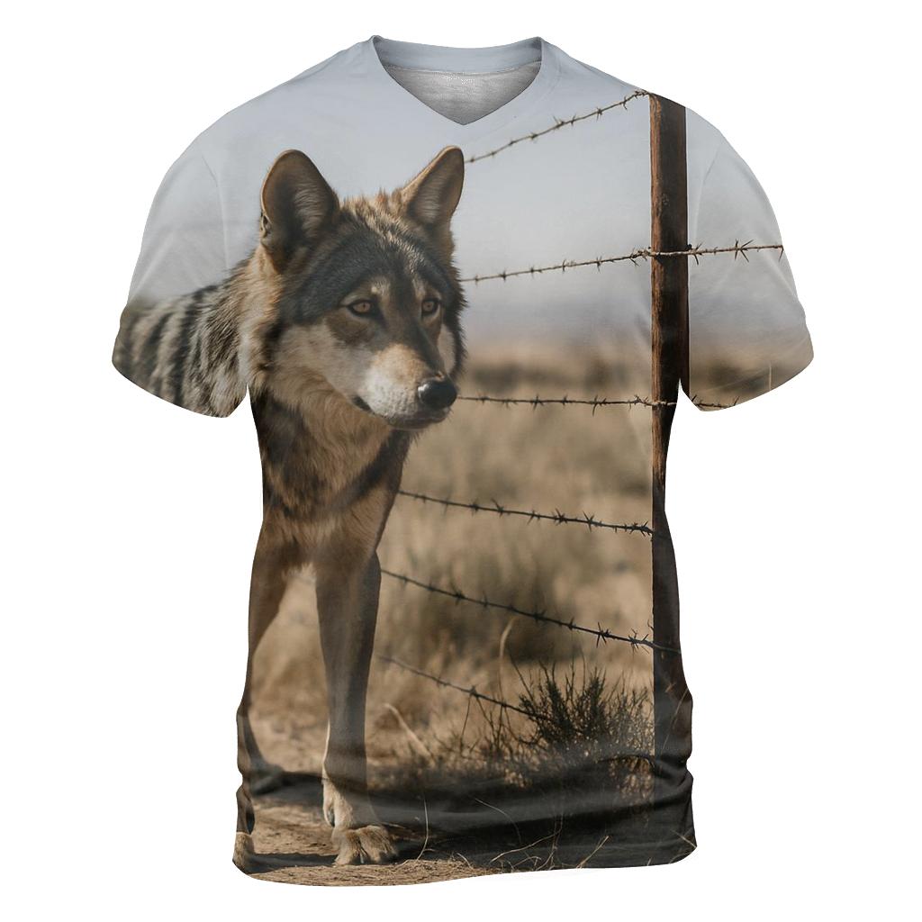 Desert Edge Wolf At A Cattle Fence Line custom all-over print shirts