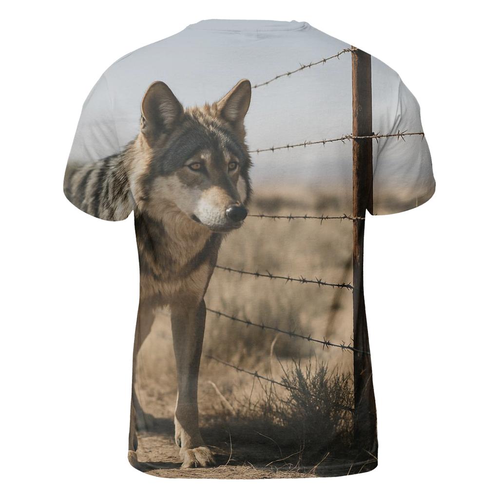 Desert Edge Wolf At A Cattle Fence Line custom all-over print shirts
