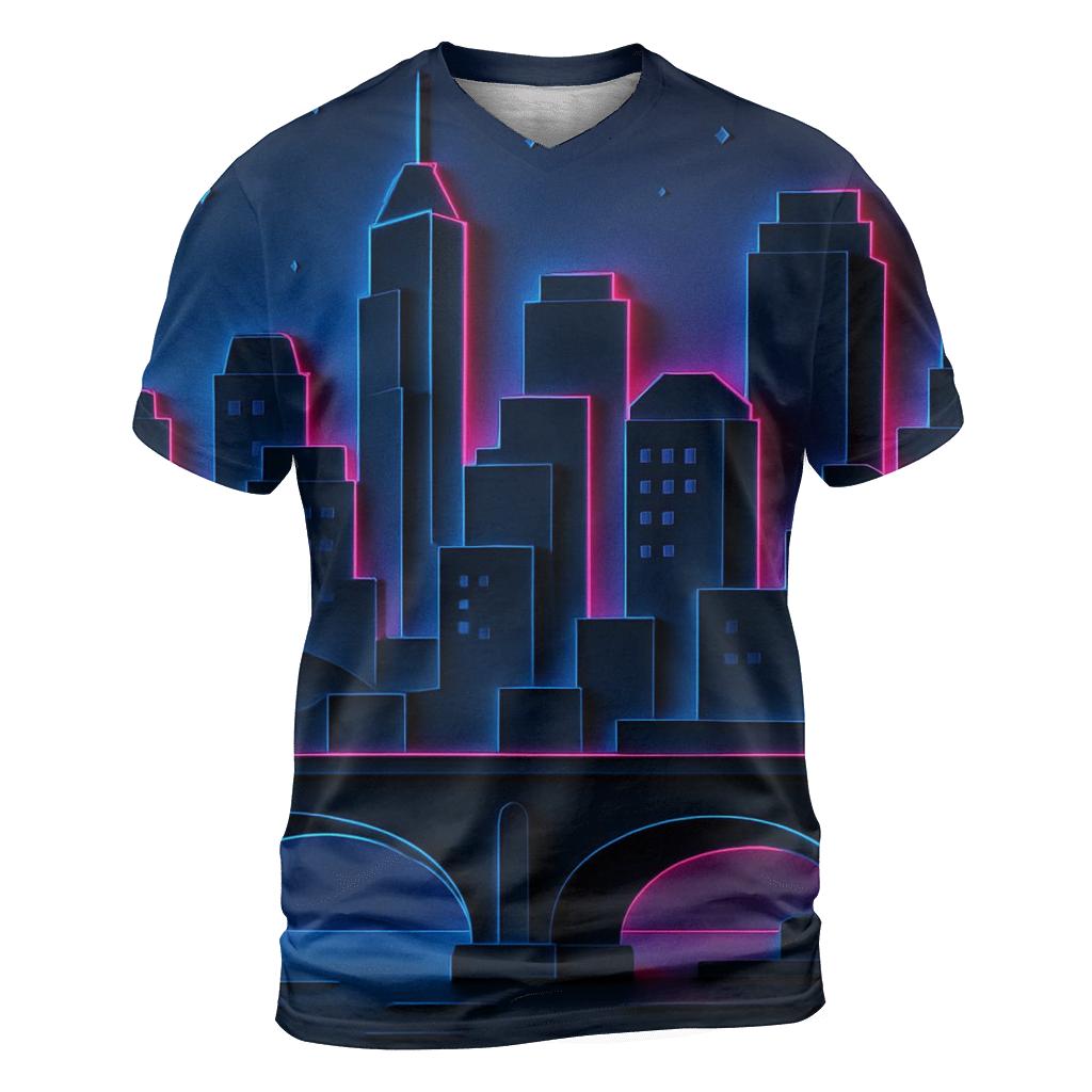 Neon Skyline Paper Cut Layers artistic all-over print tops