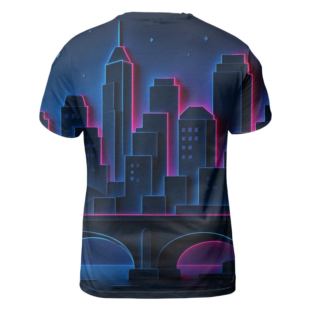 Neon Skyline Paper Cut Layers artistic all-over print tops
